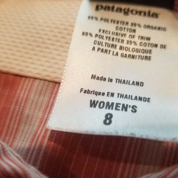 Patagonia Top Women Sz 8 Long Sleeve Button Down Shirt Lightweight Striped Peach - Picture 7 of 7